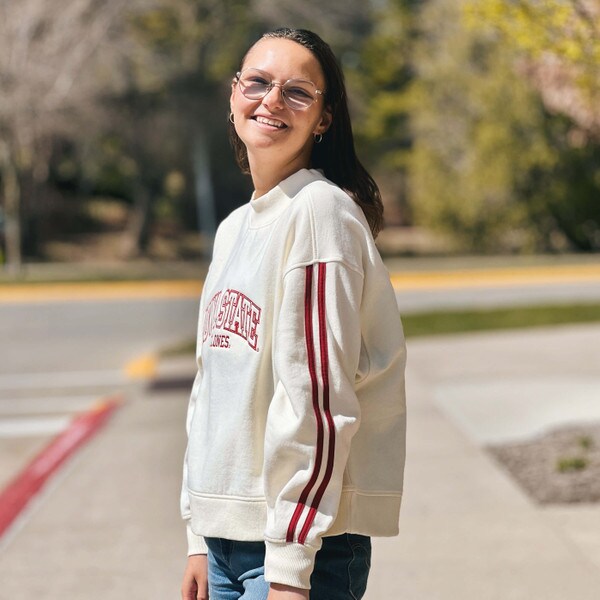 Chicka-d Women's Iowa State Cyclones Cream Varsity Mock Crewneck